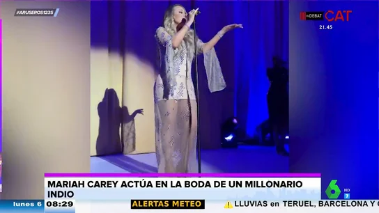 Mariah Carey también ha actuado en la boda de un millonario de la India. "Se ha gastado en cuatro días de celebración en su boda 23 millones de euros", destaca Tatiana Arús, que explica que se trata del fundador de una marca de ropa enorme: Mariah Carey también ha actuado en la boda de un millonario de la India. "Se ha gastado en cuatro días de celebración en su boda 23 millones de euros", destaca Tatiana Arús, que explica que se trata del fundador de una marca de ropa enorme: