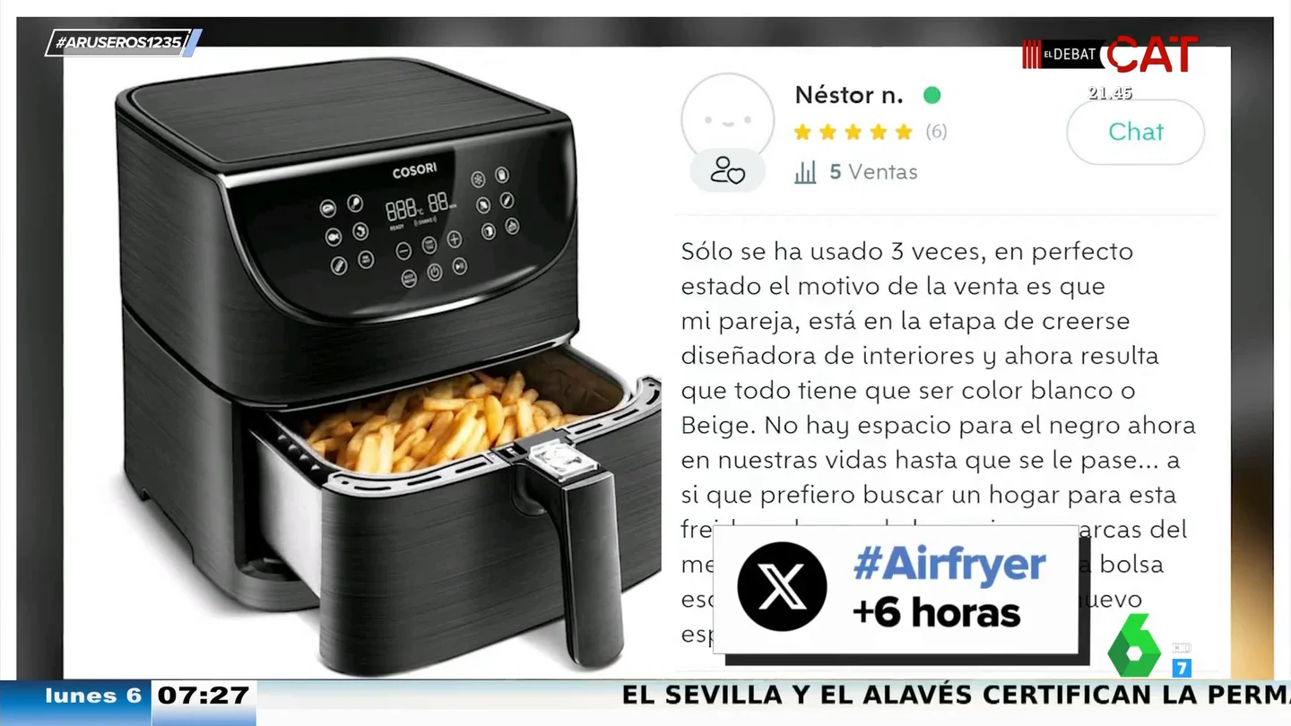 Un hombre vende su nueva air fryer porque es de color negro: "Mi pareja está en la etapa de creerse diseñadora de interiores" Un hombre vende su nueva air fryer porque es de color negro: "Mi pareja está en la etapa de creerse diseñadora de interiores"