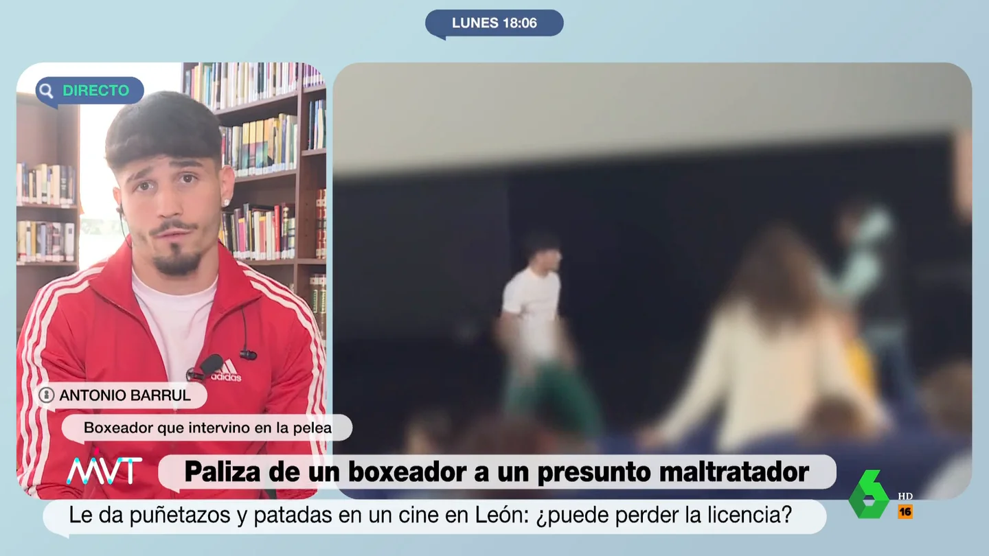 El boxeador que golpeó a un presunto maltratador, sobre si podría perder la licencia Antonio Barrul explica en Más Vale Tarde cómo fue la pelea viral que protagonizó contra un presunto maltratador en un cine de León en plena sesión de una película infantil. Asegura en este vídeo que "no me siento orgulloso y tengo vergüenza".