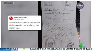 Alfonso Arús alucina con este ilegible certificado médico: "Parece lo que pinta un niño cuando dibuja el mar con olas"
