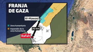 Mapa de la Franja de Gaza y la situación del paso de Rafah
