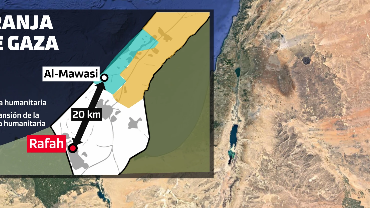 Mapa de la Franja de Gaza y la situación del paso de Rafah