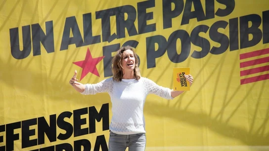 La candidata de la CUP a las elecciones catalanas, Laia Estrada, en un acto de campaña en Sabadell (Barcelona), el 5 de mayo de 2024. La candidata de la CUP a las elecciones catalanas, Laia Estrada, en un acto de campaña en Sabadell (Barcelona), el 5 de mayo de 2024.