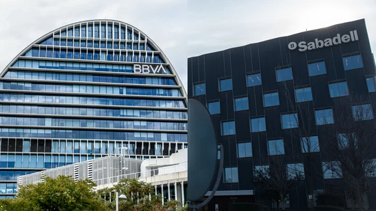 Imágenes de archivo de las sedes de BBVA y Sabadell. Imágenes de archivo de las sedes de BBVA y Sabadell.