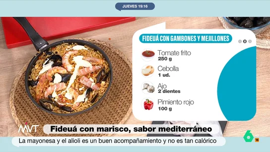 Carlos Maldonado y Pablo Ojeda cocinan en directo una receta con sabor mediterráneo: fideuá de marisco Esta semana, la unión del nutricionista Pablo Ojeda y el chef con estrella Michelin, Carlos Maldonado, trae un plato rico, rápido e infalible: fideuá de marisco. La receta paso a paso, y los comentarios de Iñaki López y Cristina Pardo, en este vídeo.