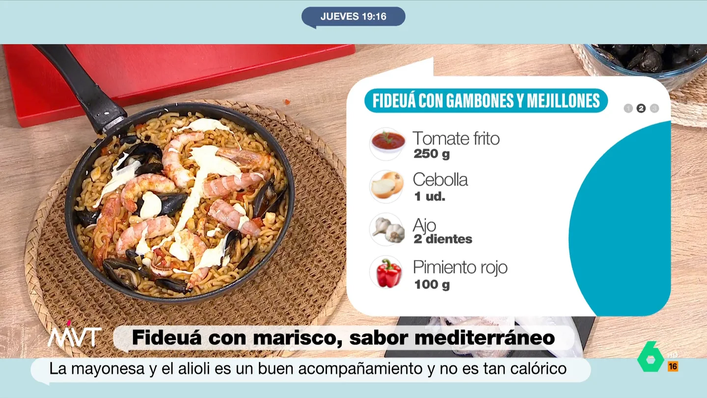 Carlos Maldonado y Pablo Ojeda cocinan en directo una receta con sabor mediterráneo: fideuá de marisco Esta semana, la unión del nutricionista Pablo Ojeda y el chef con estrella Michelin, Carlos Maldonado, trae un plato rico, rápido e infalible: fideuá de marisco. La receta paso a paso, y los comentarios de Iñaki López y Cristina Pardo, en este vídeo.