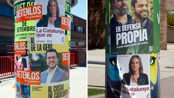 Varios carteles de propaganda electoral de las elecciones catalanas de 2024