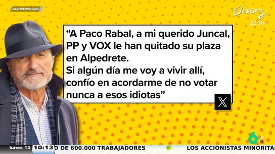 Arturo Pérez-Reverte estalla contra PP y Vox tras quitar la plaza de Paco Rabal: "Confío en no votar nunca a estos idiotas" Arturo Pérez-Reverte estalla contra PP y Vox tras quitar la plaza de Paco Rabal: "Confío en no votar nunca a estos idiotas"