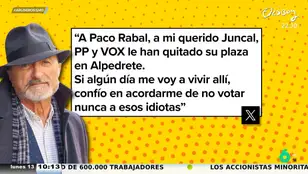 Arturo Pérez-Reverte estalla contra PP y Vox tras quitar la plaza de Paco Rabal: &quot;Confío en no votar nunca a estos idiotas&quot;