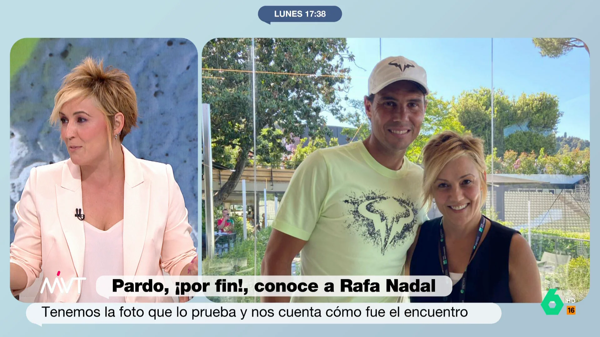 Cristina Pardo arranca Más Vale Tarde explicando cómo ha sido su visita al Masters de Roma donde, por fin, tuvo la oportunidad de conocer a su ídolo, Rafa Nadal. La foto que lo demuestra, y las 'pullas' de Iñaki López, en este vídeo.