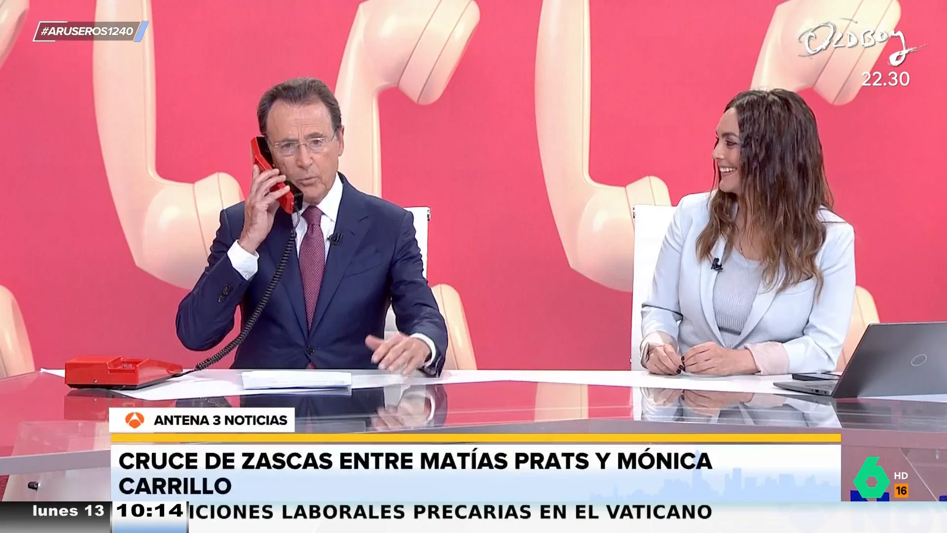 Mónica Carrillo alucina con la forma de coger el teléfono de Matías Prats en directo: "¿Siempre contestas así?"