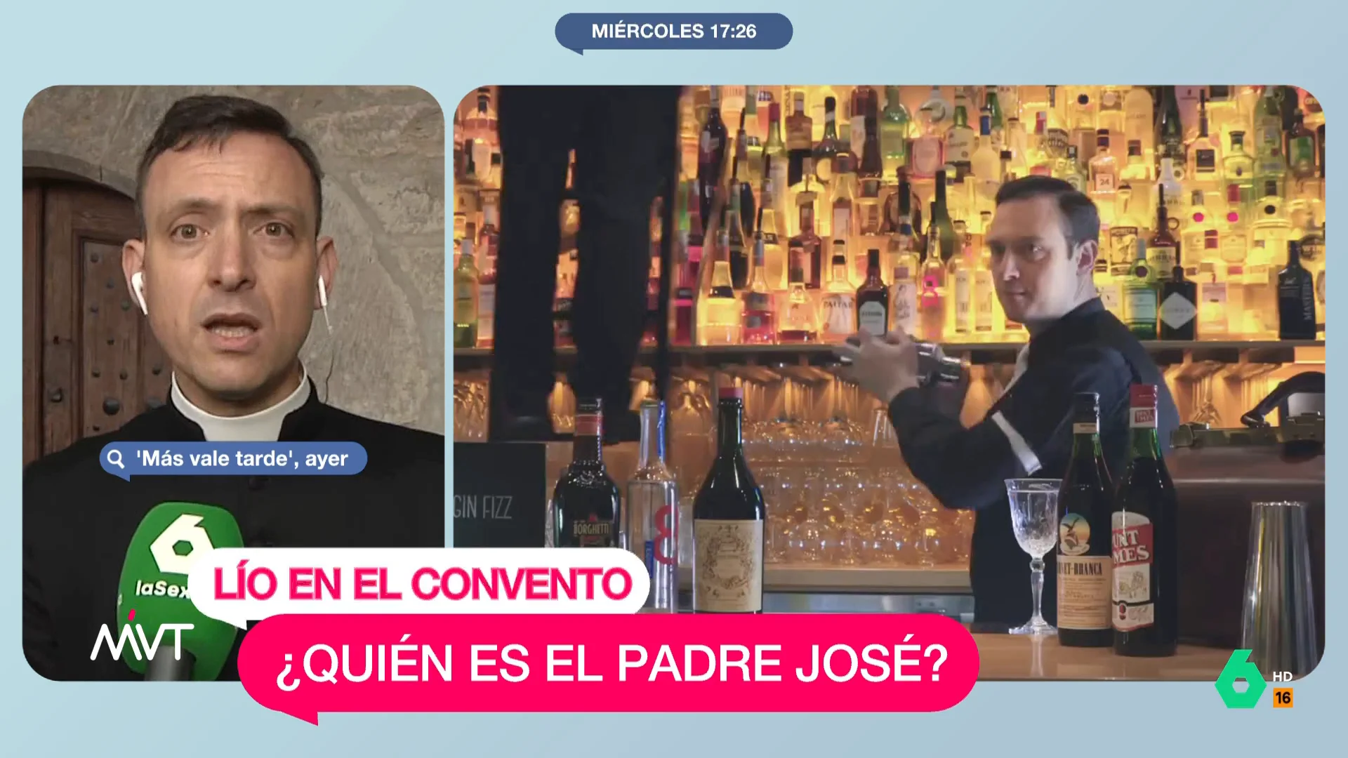 Iñaki López reacciona en este vídeo al descubrir que el padre José, mano derecha del obispo excomulgado de Rojas y 'portavoz' de las monjas clarisas, hace solo dos años era un reputado coctelero en Bilbao: "Yo mismo pedí algún whisky sour".