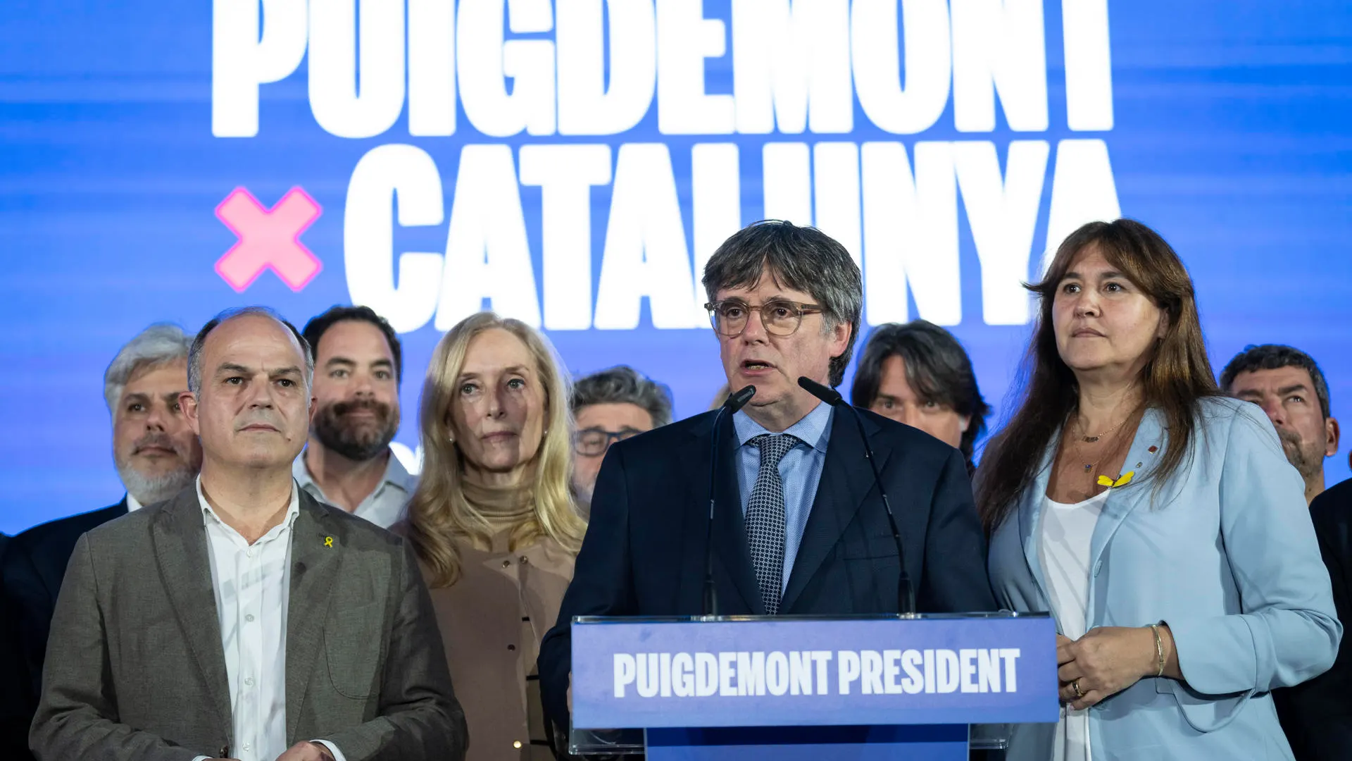 El candidato de JxCat a la presidencia de la Generalitat, Carles Puigdemont, durante la rueda de prensa del pasado 12 de mayo, día de las elecciones catalanas