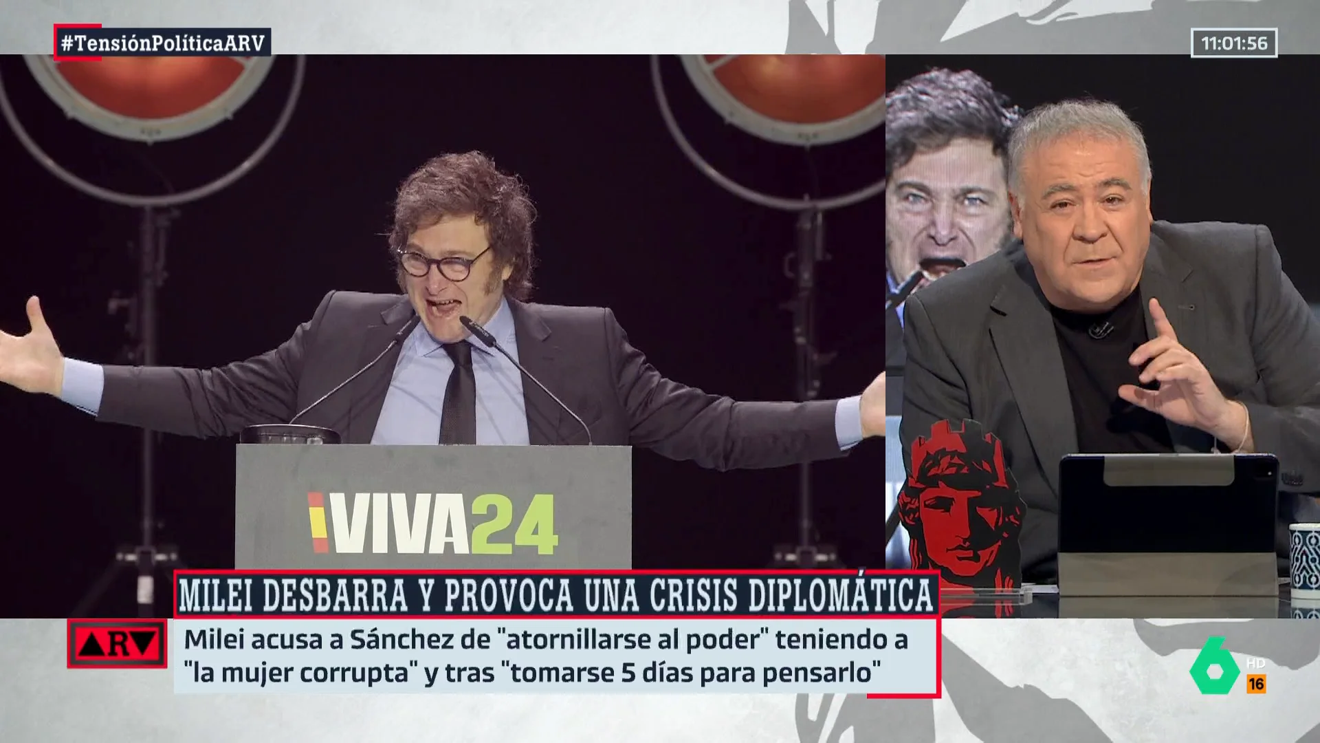 ARV- Ferreras, tajante tras las polémicas declaraciones de Milei: "Son deplorables e intolerables"