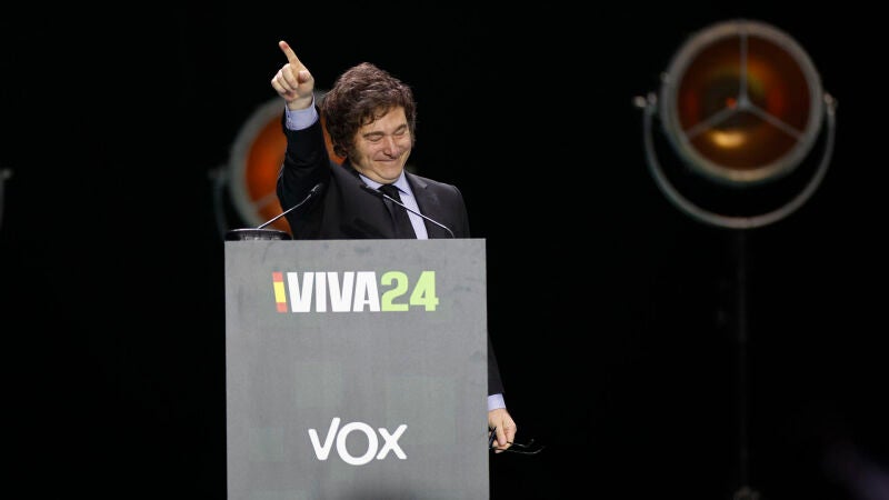 Javier Milei durante su intervención en el evento 'Europa Viva' de Vox