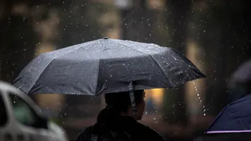 Una mujer camina bajo su paraguas.