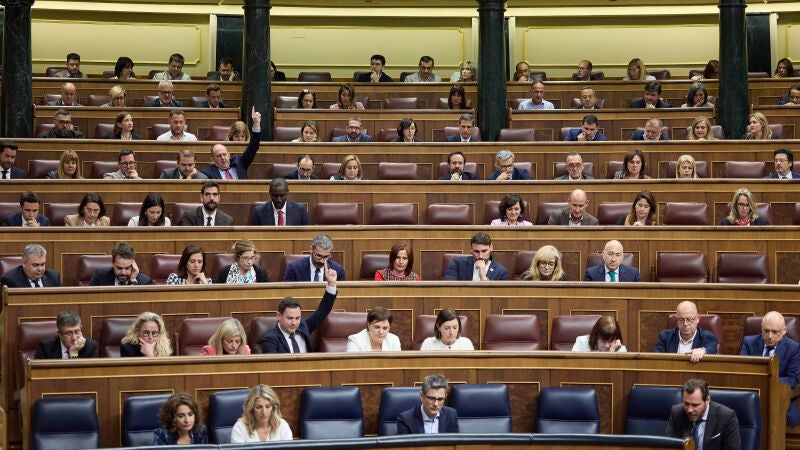 Los diputados del Congreso votan una iniciativa durante una sesión plenaria en el Congreso de los Diputados, a 9 de abril de 2024, en Madrid (España). 