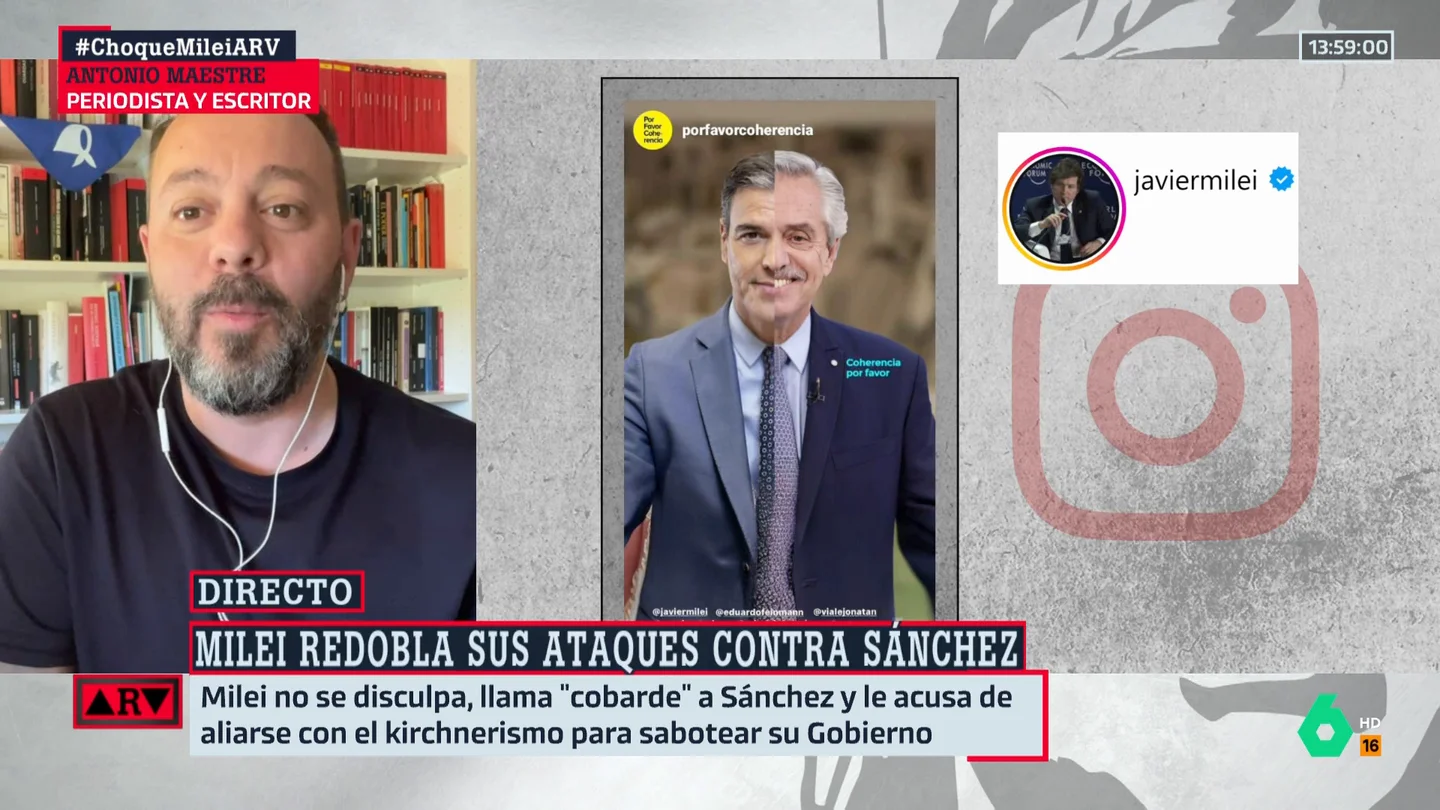 ARV- Maestre tacha de "delirio" las declaraciones de Milei sobre Sánchez: "No sé ni por dónde cogerlo" ARV- Maestre tacha de "delirio" las declaraciones de Milei sobre Sánchez: "No sé ni por dónde cogerlo"
