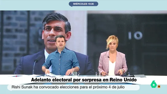 Iñaki López, sobre las elecciones en Reino Unido: "Se va a votar más en Benidorm que en muchos distritos londinenses" Iñaki López y Cristina Pardo analizan en este vídeo la convocatoria sorpresa de elecciones en Reino Unido para el próximo 4 de julio. "Parece que es una moda en nuestro entorno", comenta la presentadora de Más Vale Tarde.
