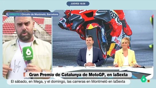El "percance" de Javier Bastida en el circuito de Montmeló: así le ha 'ensuciado' la camiseta "un tal Marc Márquez" Más Vale Tarde conecta con Javier Bastida desde el circuito de Montmeló, donde tendrá lugar este fin de semana el Gran Premio de Catalunya de MotoGP que se podrá ver en laSexta. El adelanto de su encuentro con Marc Márquez, en este vídeo.