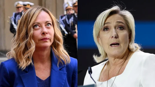 Meloni en Le Pen en imágenes de archivo Meloni en Le Pen en imágenes de archivo