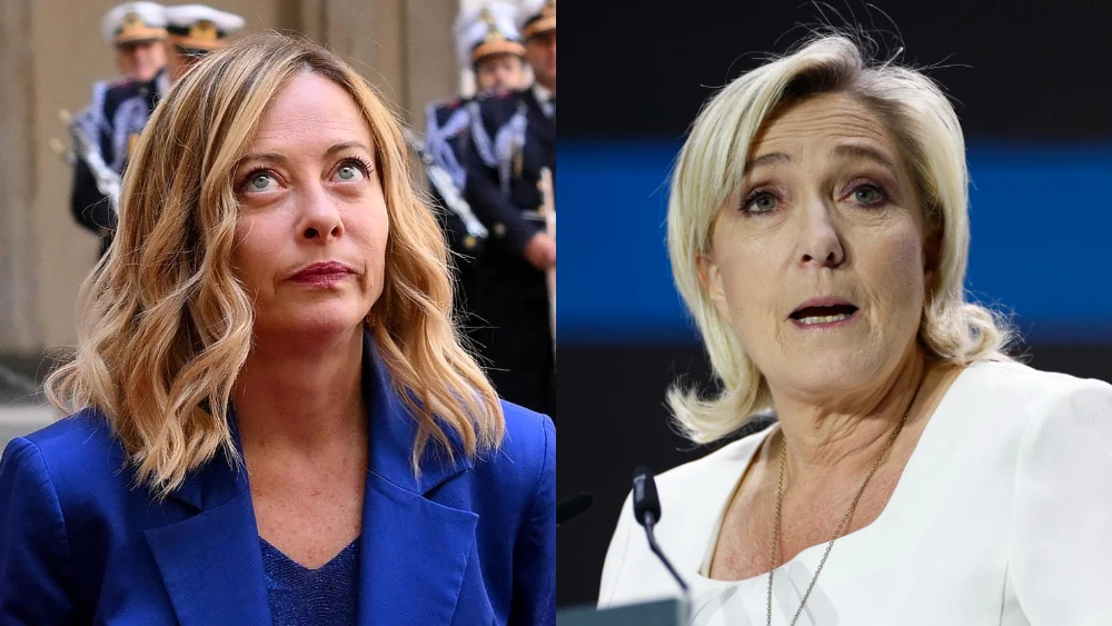 Meloni en Le Pen en imágenes de archivo