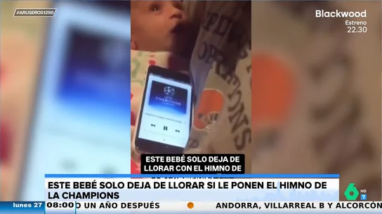 Un bebé muy futbolero: solo deja de llorar cuando suena el himno de la Champions Un bebé muy futbolero: solo deja de llorar cuando suena el himno de la Champions