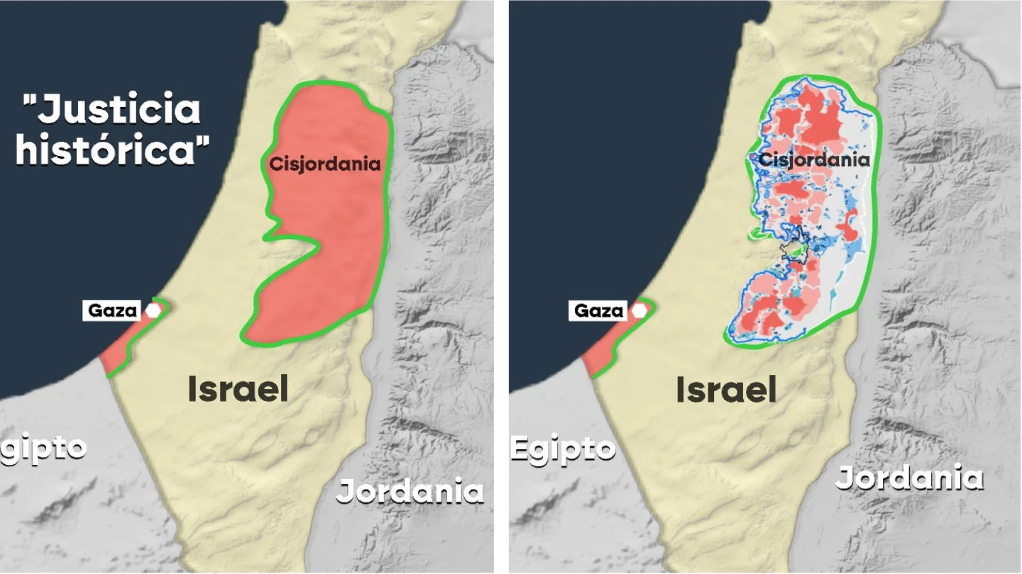 Mapa de Palestina acordado en 1967 frente al actual Mapa de Palestina acordado en 1967 frente al actual