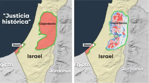 Mapa de Palestina acordado en 1967 frente al actual
