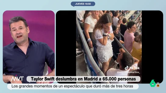 Iñaki López reacciona a la petición de mano en el concierto de Taylor Swift Un chico aprovechó el concierto de ayer de Taylor Swift para pedirle matrimonio a su novia en plena actuación de la cantante. Más Vale Tarde analiza el momento en este vídeo, donde desvelan qué opinan de las proposiciones en grandes eventos.