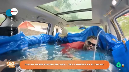 Así convierte este grupo de amigos su coche en una piscina Así convierte este grupo de amigos su coche en una piscina