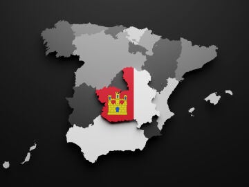 Mapa de España con la bandera de Castilla-La Mancha