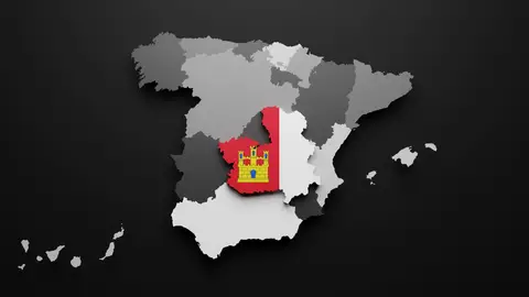 Mapa de España con la bandera de Castilla-La Mancha