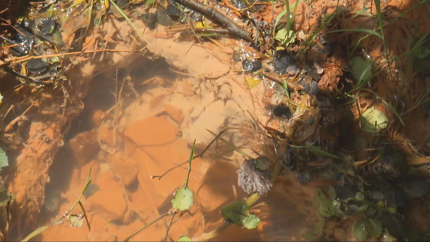 Contaminación del riacho en la Mina de Touro Contaminación del riacho en la Mina de Touro