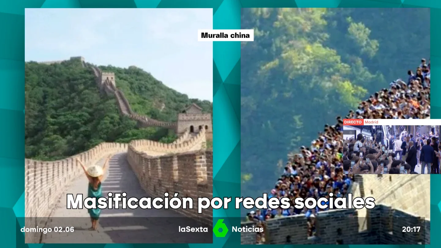 Imagen real y retocada de la Muralla china Imagen real y retocada de la Muralla china