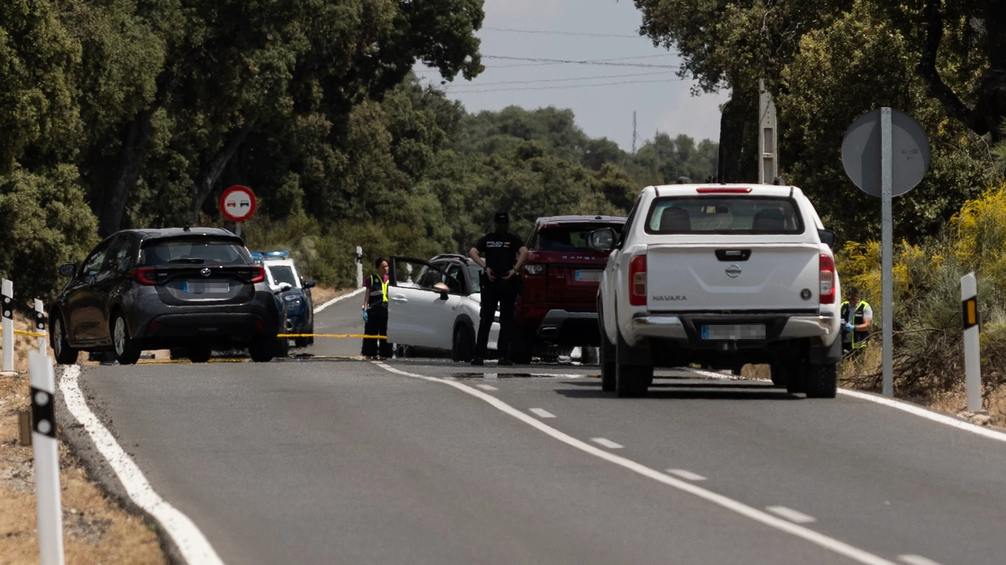 Agentes de la Policía Nacional trabaja en el lugar de los hechos, en el kilómetro 6 de la M-612, en la carretera de Fuencarral-El Pardo, a 4 de junio de 2024, en Madrid (España). Agentes de la Policía Nacional trabaja en el lugar de los hechos, en el kilómetro 6 de la M-612, en la carretera de Fuencarral-El Pardo, a 4 de junio de 2024, en Madrid (España).