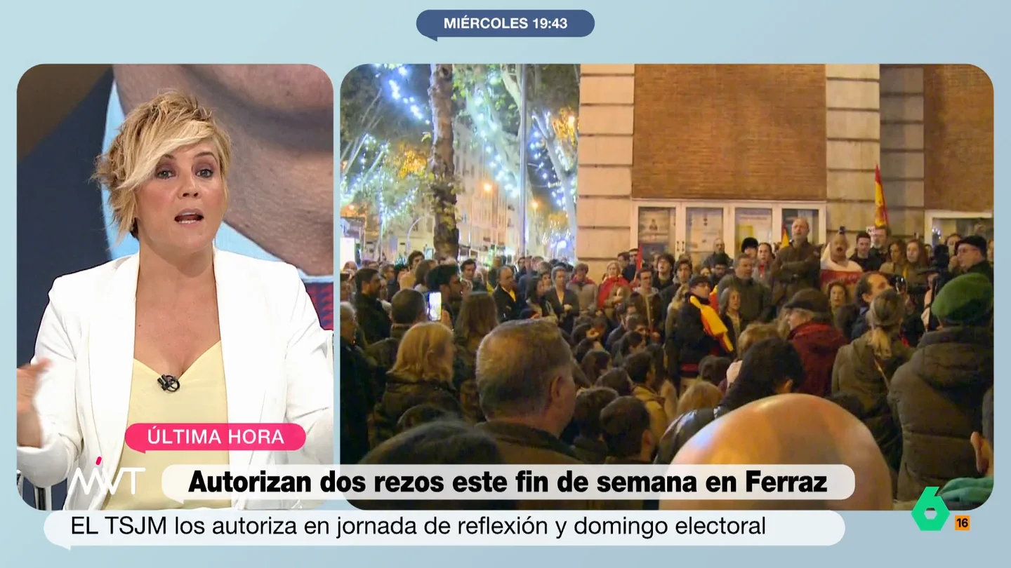 Cristina Pardo, sobre las manifestaciones en la sede del PSOE Más Vale Tarde analiza la decisión del TSJM de permitir dos rezos frente a la sede del PSOE en Ferraz durante la jornada de reflexión y el 9J. "Es un delirio", afirma tajante Ramoncín en este vídeo.