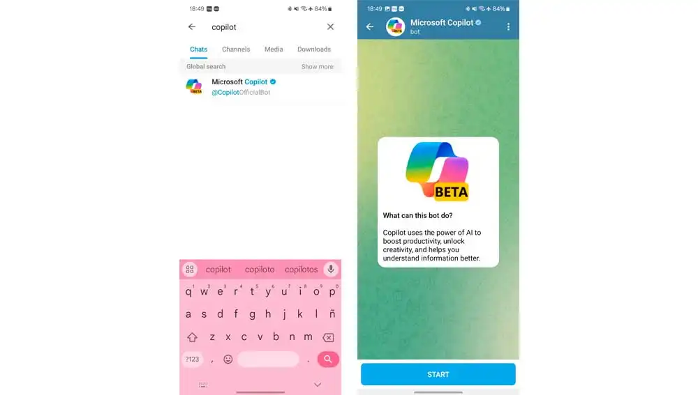 Chateando con Copilot en Telegram Chateando con Copilot en Telegram
