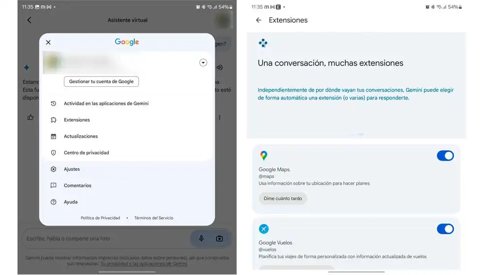 Así se activan las extensiones de Gemini Así se activan las extensiones de Gemini