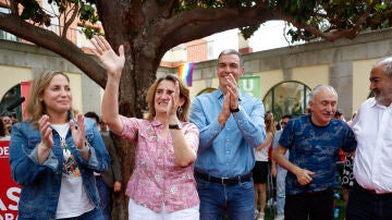 Pedro Sánchez en un acto del PSOE de campaña electoral de las europeas