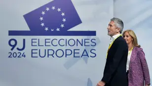 El ministro del Interior, Fernando Grande-Marlaska, visita el Centro Nacional de Datos instalado en IFEMA desde donde se difundirá toda la información relacionada con las elecciones europeas.