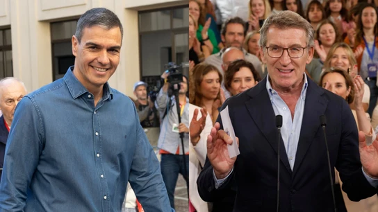 Pedro Sánchez y Alberto Núñez Feijóo, durante la jornada y la noche electoral del 9J Pedro Sánchez y Alberto Núñez Feijóo, durante la jornada y la noche electoral del 9J