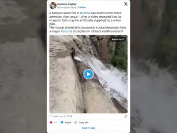 Descubren una tubería en la cascada más alta de China: El agua era artificial Descubren una tubería en la cascada más alta de China: El agua era artificial