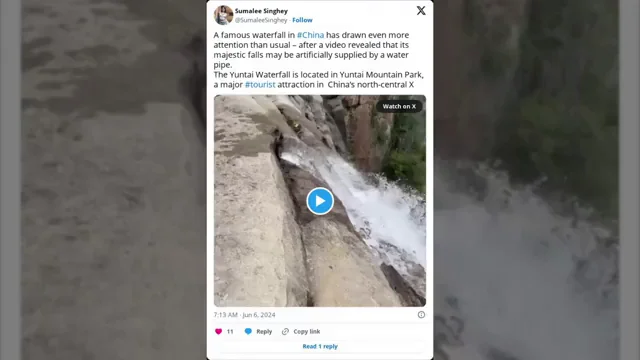 Descubren una tubería en la cascada más alta de China: El agua era artificial Descubren una tubería en la cascada más alta de China: El agua era artificial