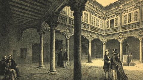 Lámina del patio del Palacio del Marqués del Arco por Francisco Javier Parcerisa (Recuerdos y bellezas de España)