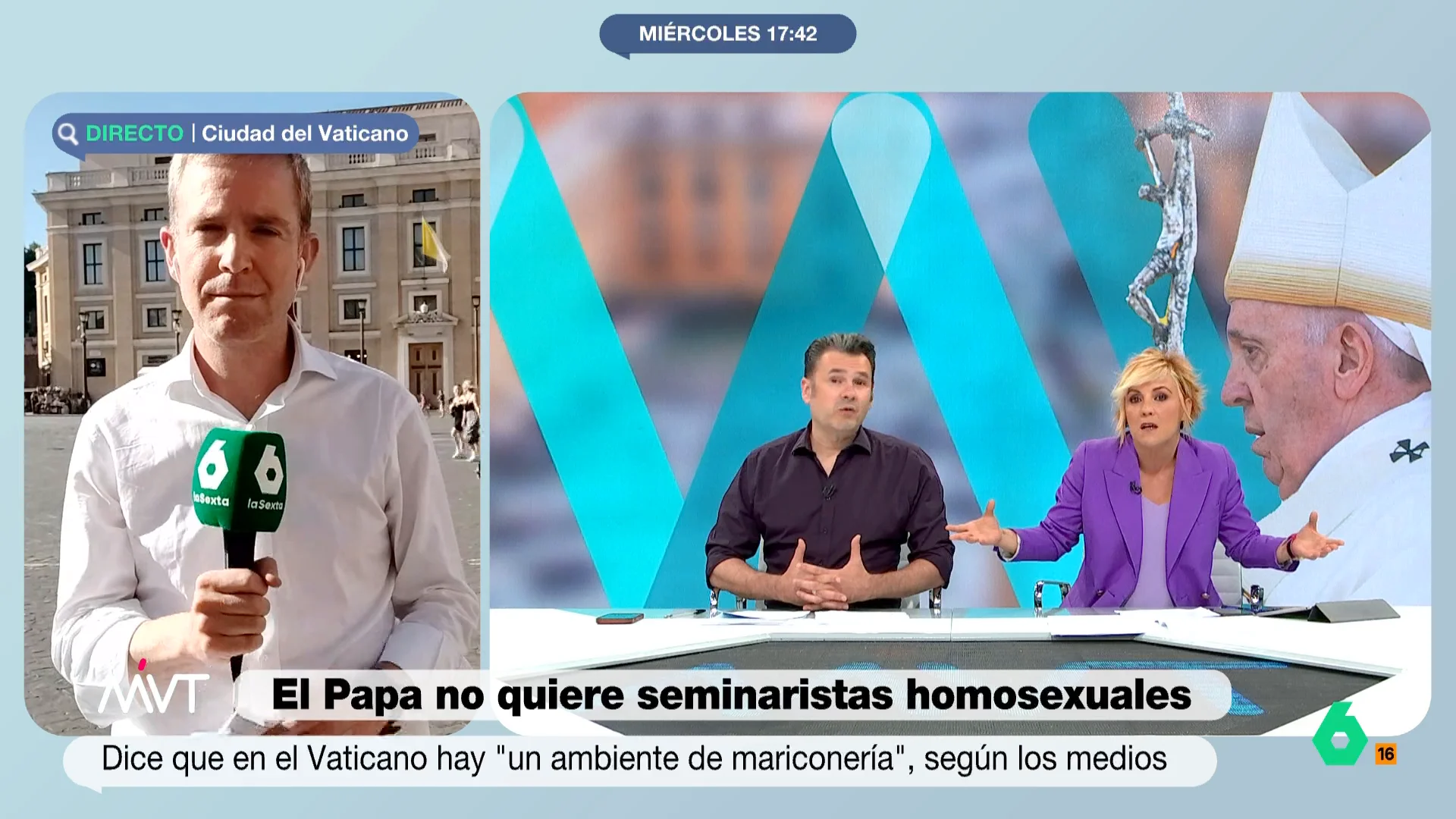 "La primera vez puede ser error, pero la segunda uno ya tiende a pensar que está mandando un mensaje", comenta Cristina Pardo en este vídeo, donde reaccionan a las nuevas declaraciones del papa Francisco hablando de "mariconeo" en la Iglesia.