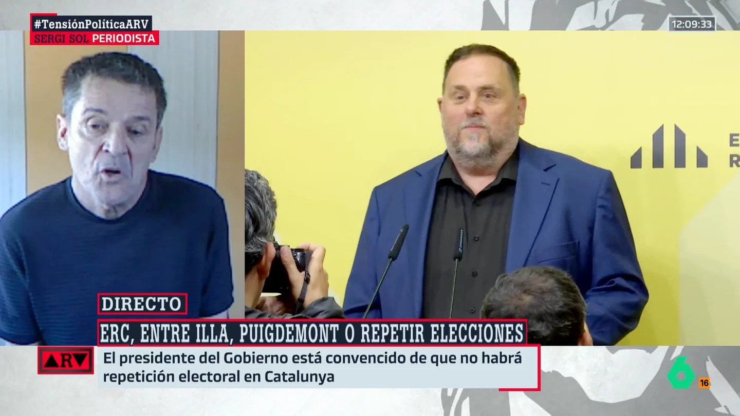 ARV Sergi Sol aclara por qué "ERC está en una coyuntura muy difícil" ante una repetición electoral en Cataluña ARV Sergi Sol aclara por qué "ERC está en una coyuntura muy difícil" ante una repetición electoral en Cataluña