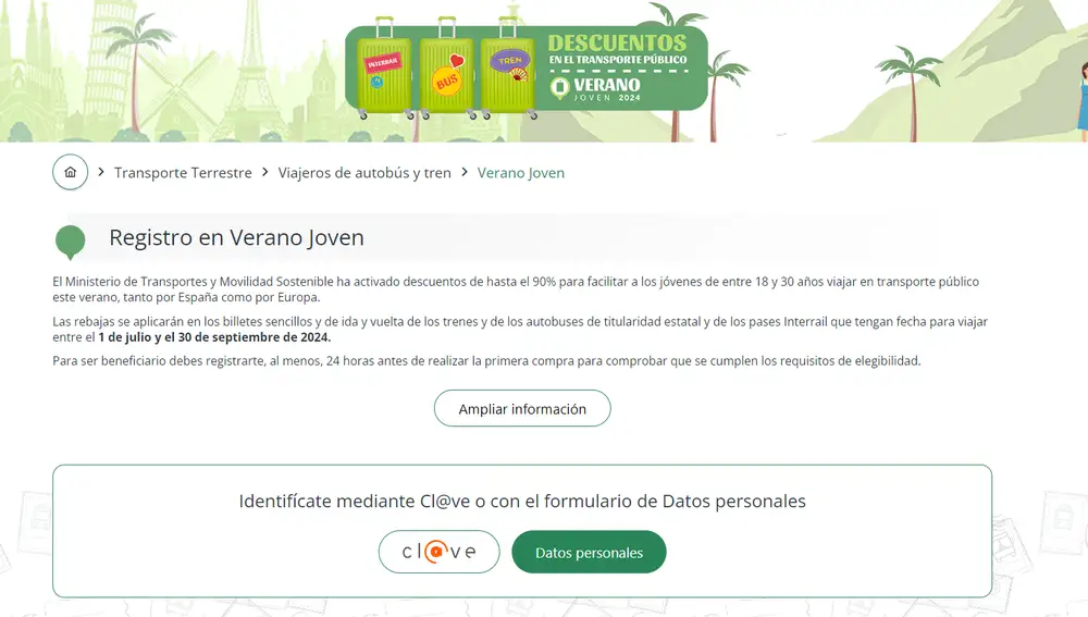 Web de registro del Verano Joven 2024