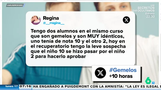 Una profesora sospecha que dos hermanos gemelos se dan el cambiazo para hacer el examen de recuperación Una profesora sospecha que dos hermanos gemelos se dan el cambiazo para hacer el examen de recuperación