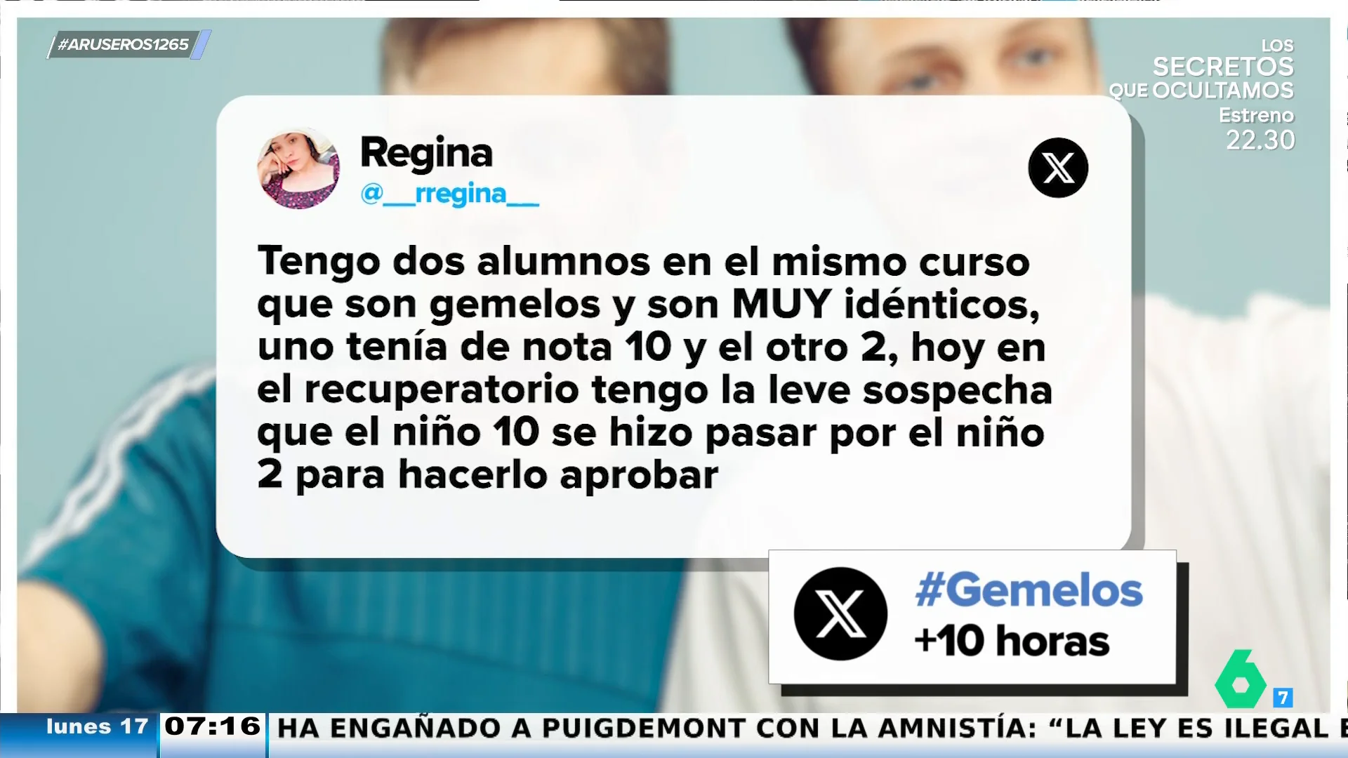 Una profesora sospecha que dos hermanos gemelos se dan el cambiazo para hacer el examen de recuperación